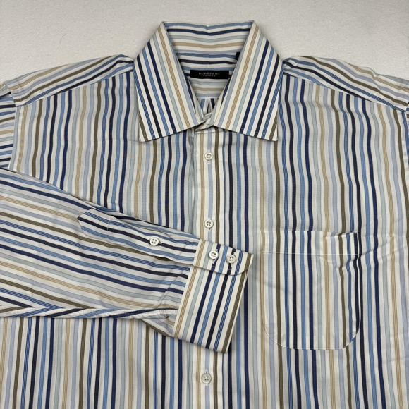 Burberry London Other - Burberry London Shirt Mens 17.5 Blue Stripe Button Down Made USA Long Sleeve
